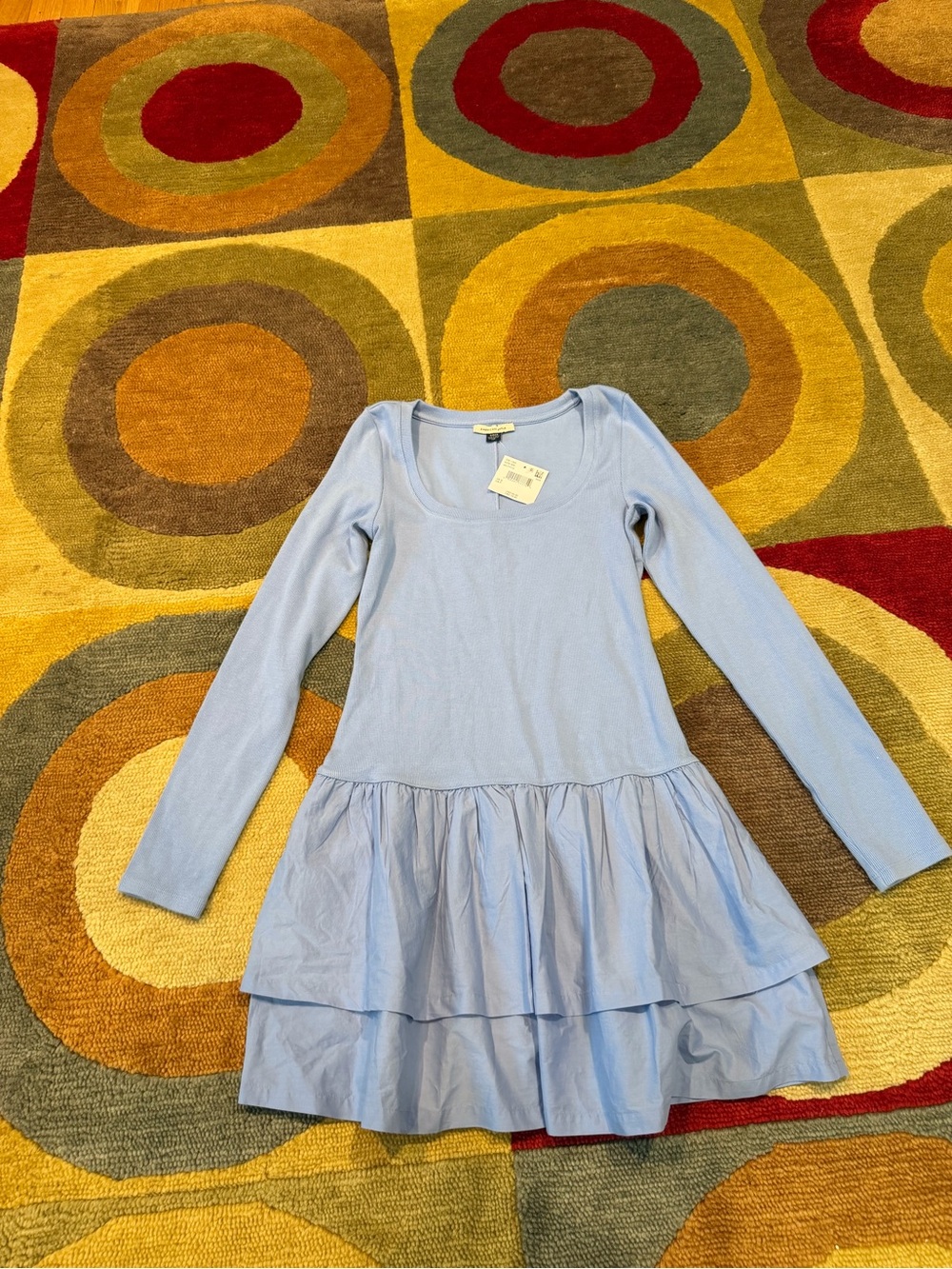 NWT American Eagle Scoop Neck Knit Ruffle Mini Dress Very Short Fitting Small